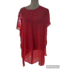 Women’s Pink Red Sheer Layered Tunic Top Blouse Size 4XL Lightweight Relaxed Fit